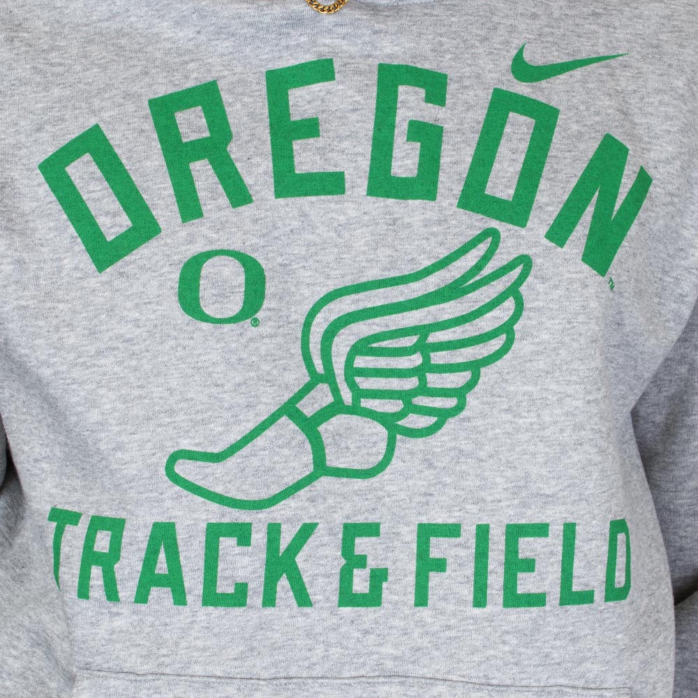 Classic Oregon O, Nike, Grey, Hoodie, Cotton Blend, Men, Track & Field, Arched Oregon, Fleece, Hermes Shoe design, Pullover, Sweatshirt, 943078